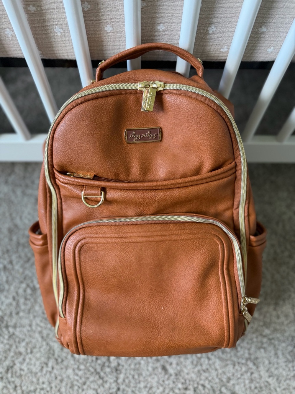 Itzy Ritzy Boss Plus™ Large Diaper Bag Backpack in Cognac Faux Leather